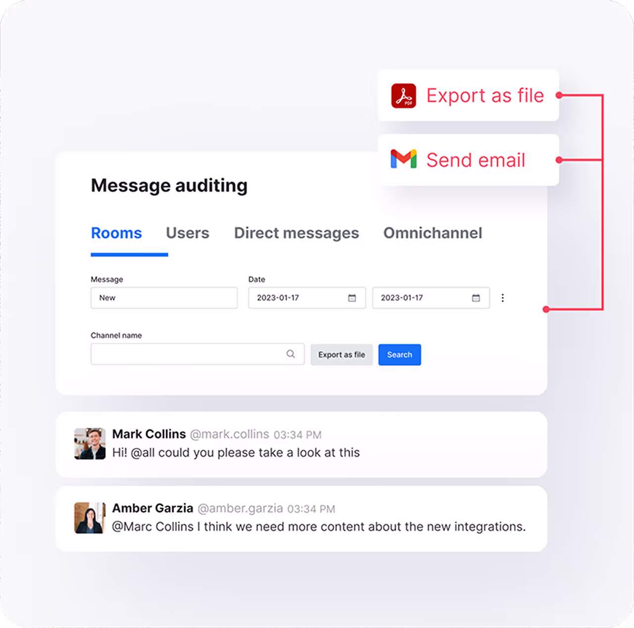 Rocket.Chat conversation search for compliance reviews