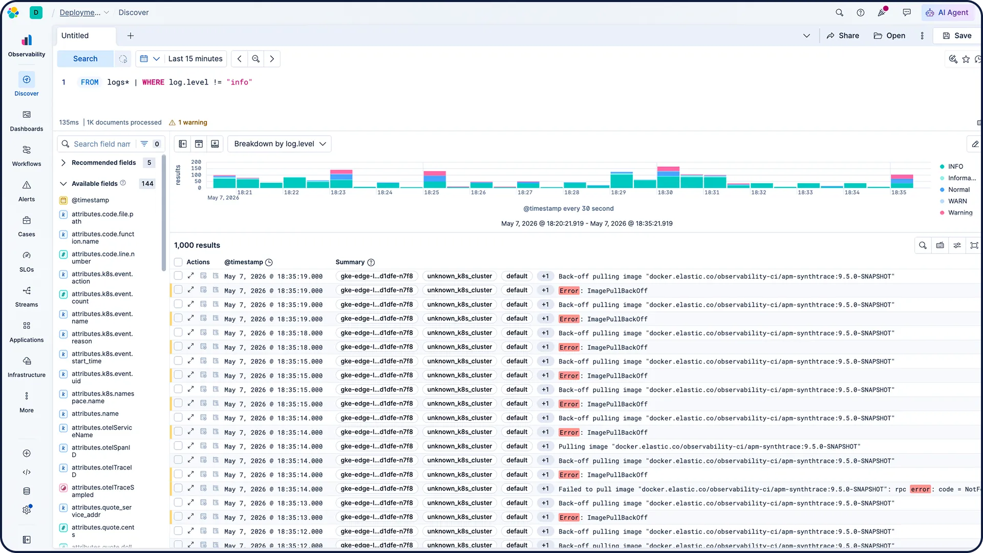 Analyse de logs techniques dans Elastic Discover