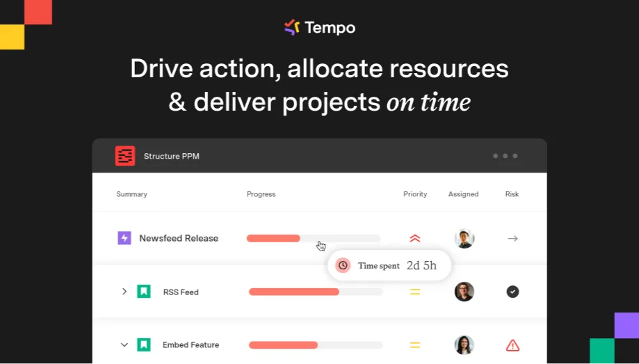 Official Structure by Tempo interface with resource allocation and Jira portfolio view